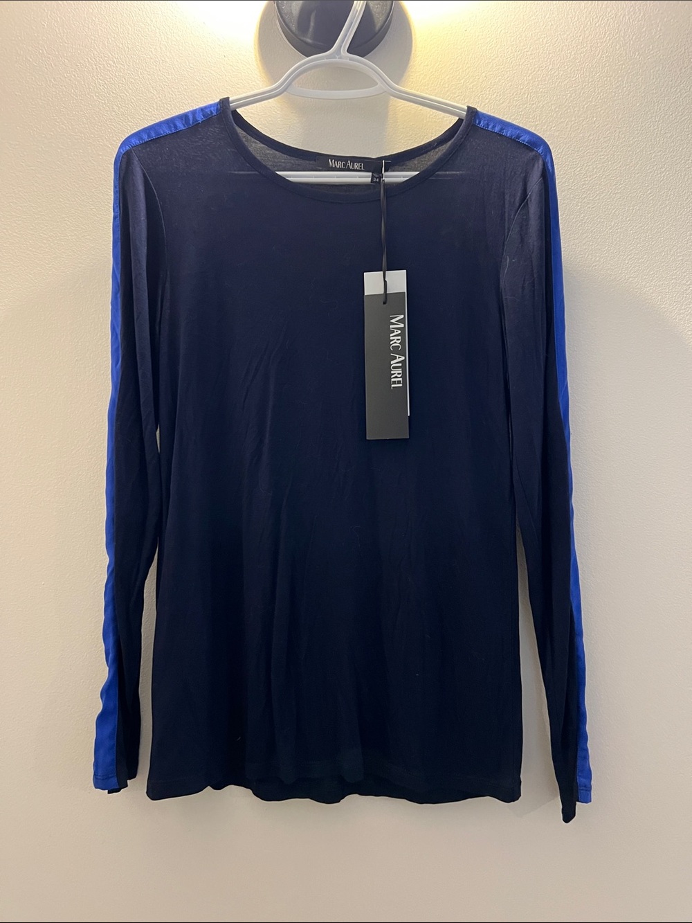 Marc Aurel Navy Long-Sleeve Tee with Royal Blue Sleeve Stripe